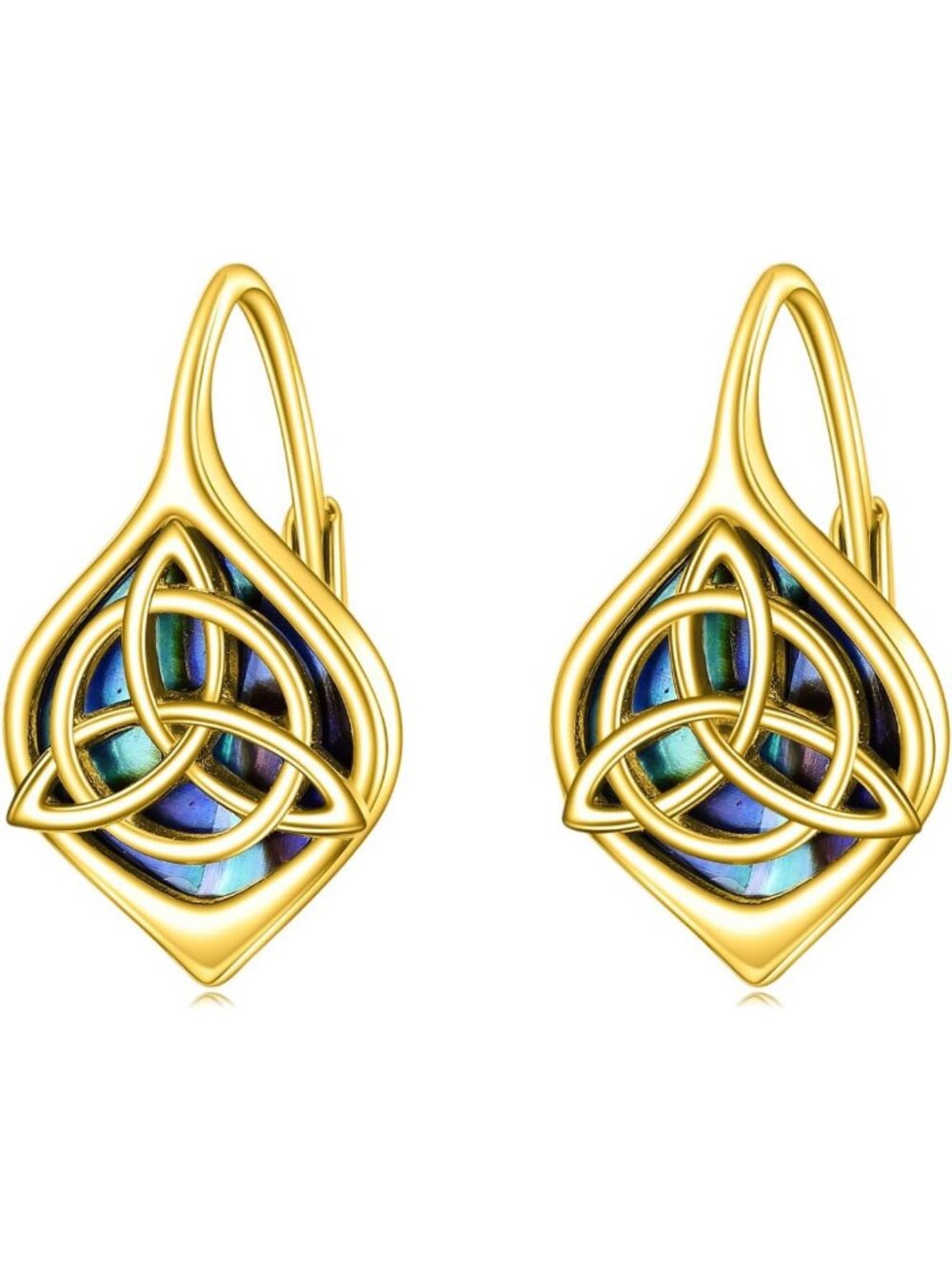 Sterling Silver Celtic Trinity Knot Earrings with Abalone Shell - Irish Jewelry
